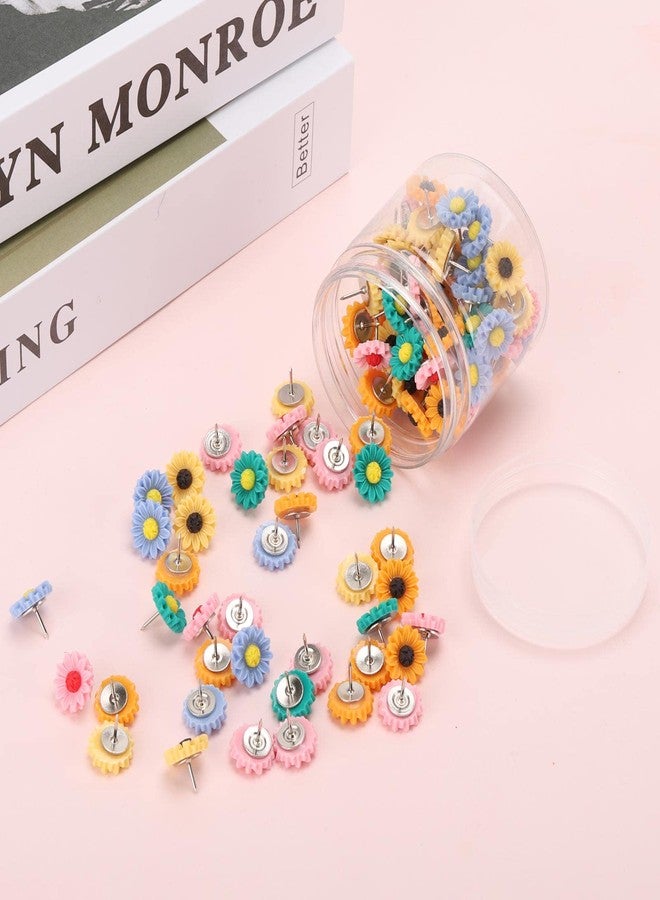 Tecbeauty 100Pcs Sunflower Pushpins Decorative Floret Push Pins with Bottles, Colorful Flower Thumb Tacks for Bulletin Board, Cork Board, Photo Wall, Office or Home - Image 4